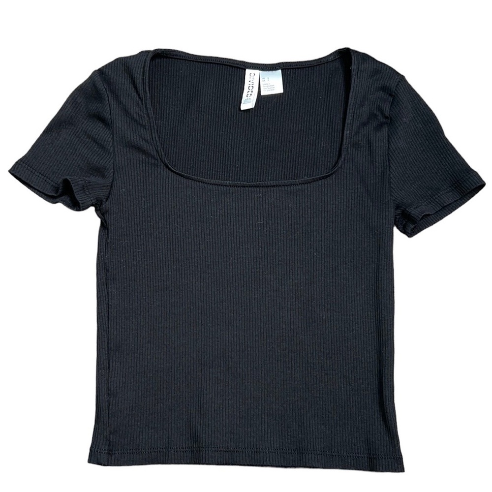 H&M Solid Black Square Neck Crop Top